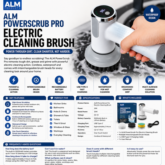 ALM PowerScrub Pro Electric Cleaning Brush