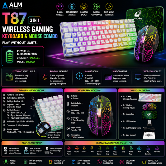 ALM T87 Wireless Gaming Keyboard & Mouse Combo