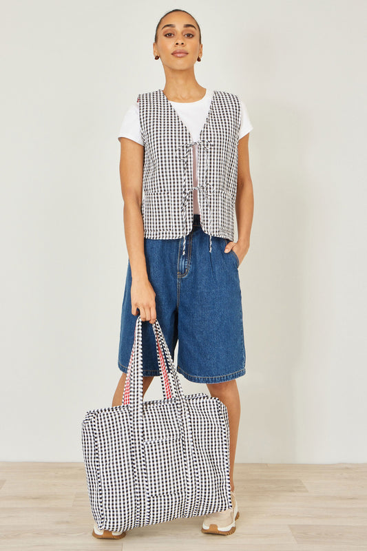Yumi Black Gingham Quilted Shopper Bag