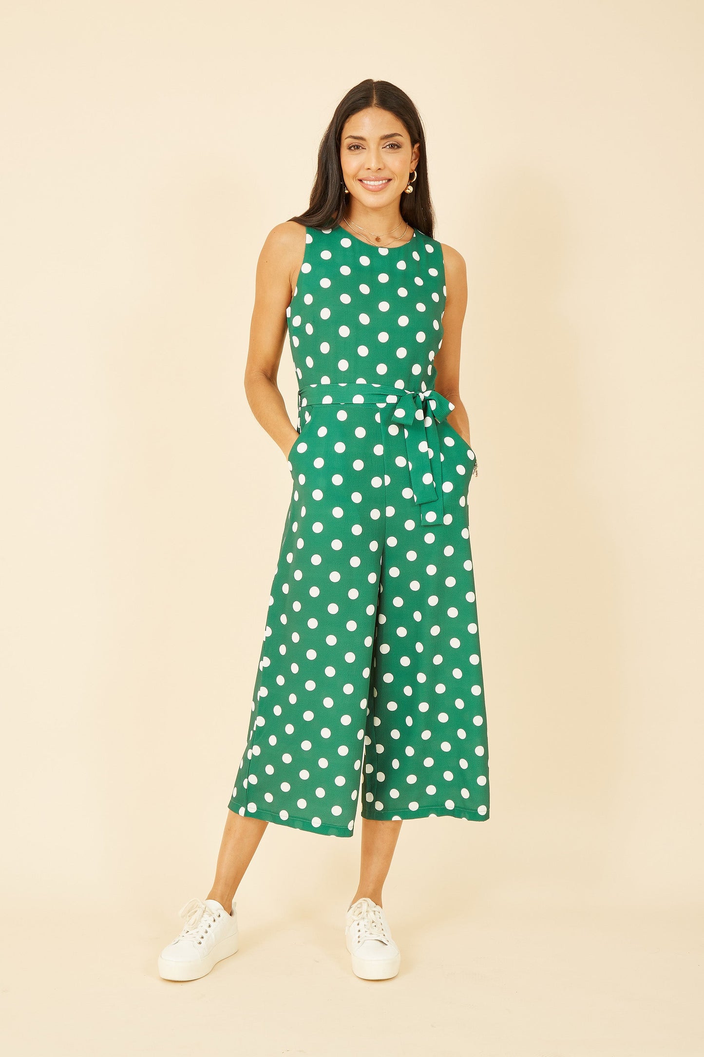 Women’s Yumi Green Polka Dot Culotte Jumpsuit