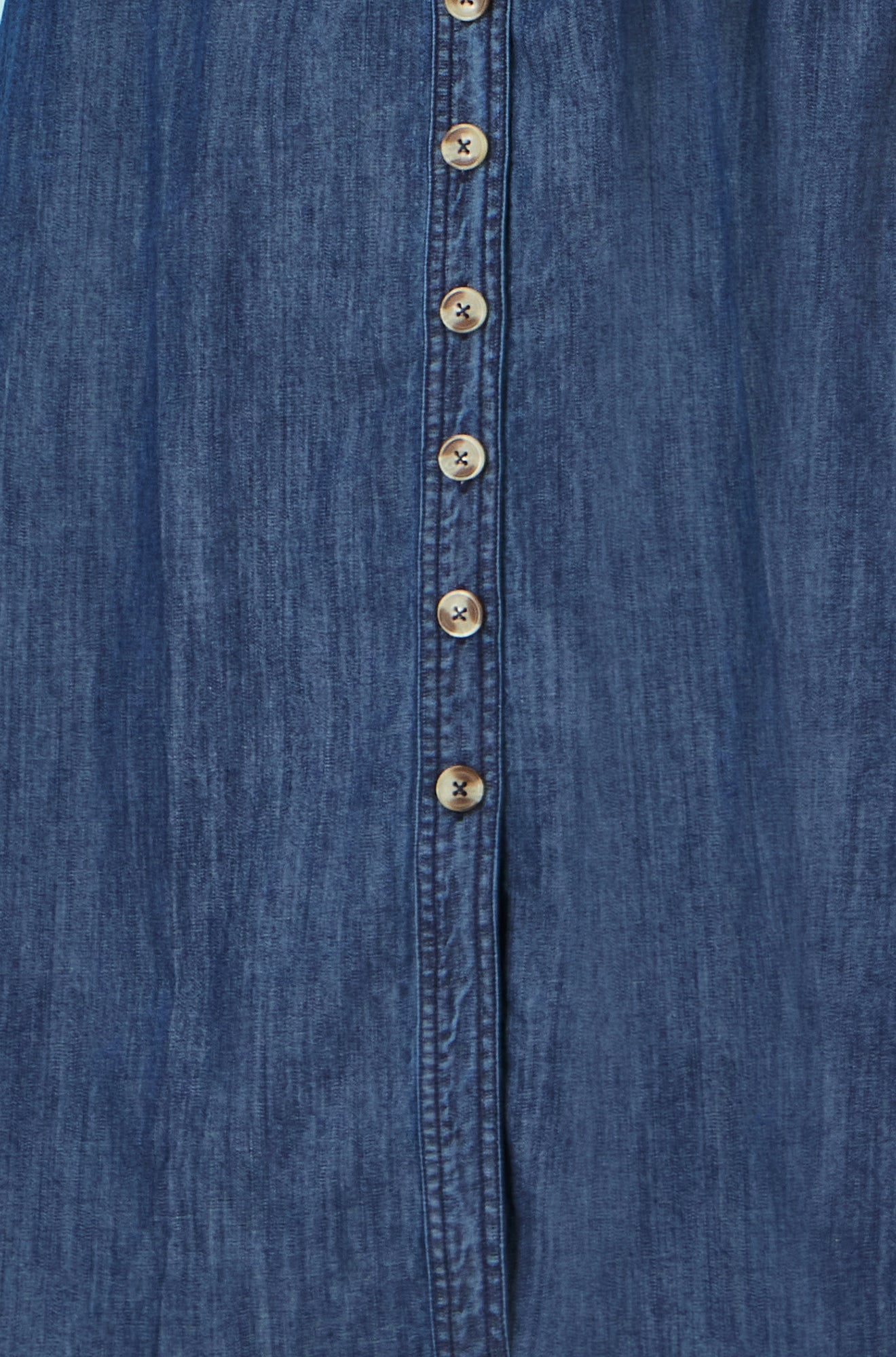 Yumi Blue Chambray Cotton Ruched Midi Sun Dress