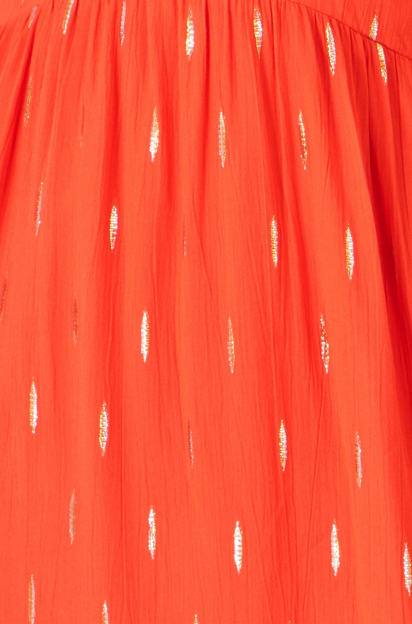 Yumi Orange Foil Print Viscose Cut Out Midi Dress