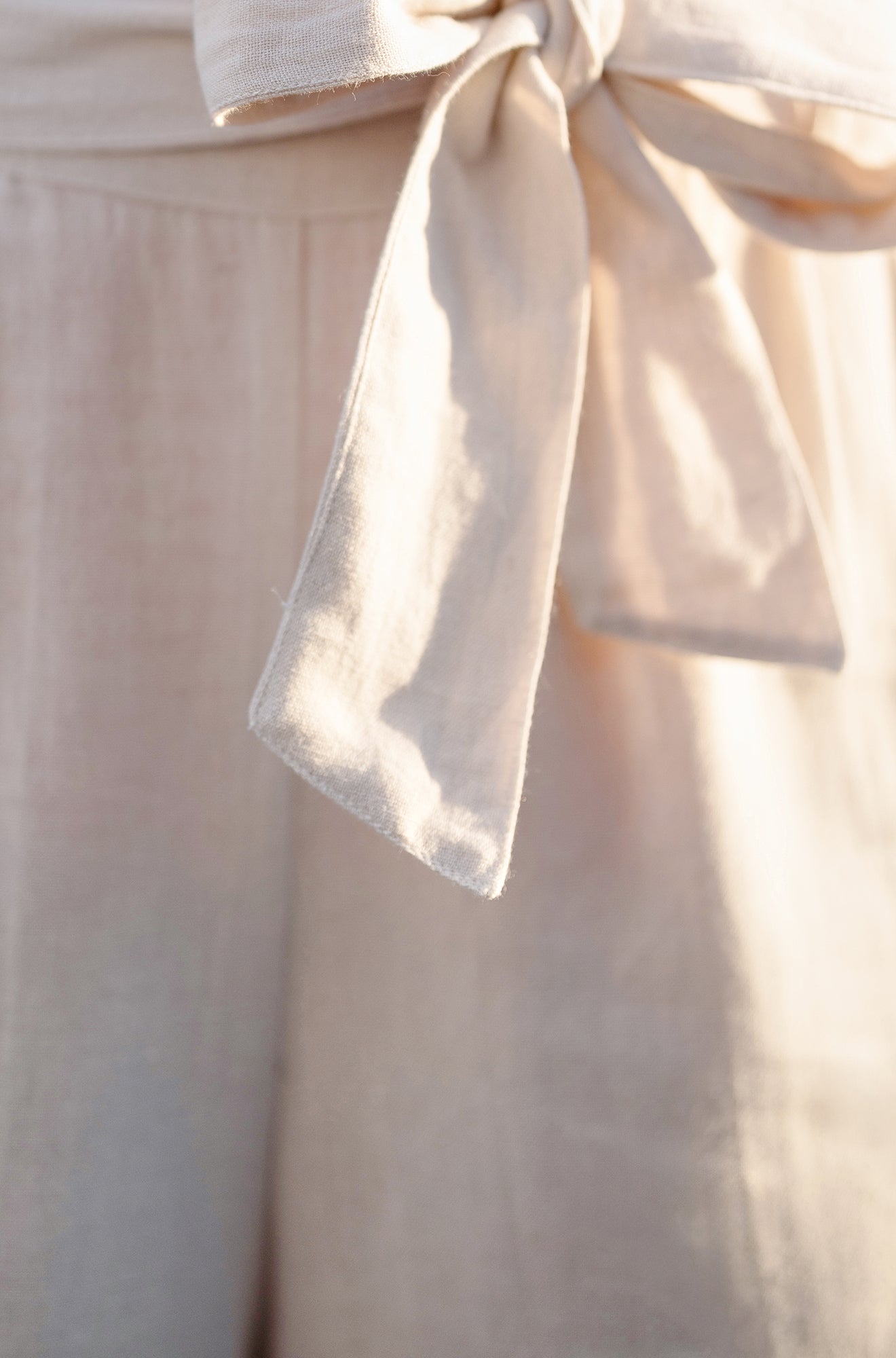 Yumi Natural Linen Mix Cropped Trousers With Tie Belt