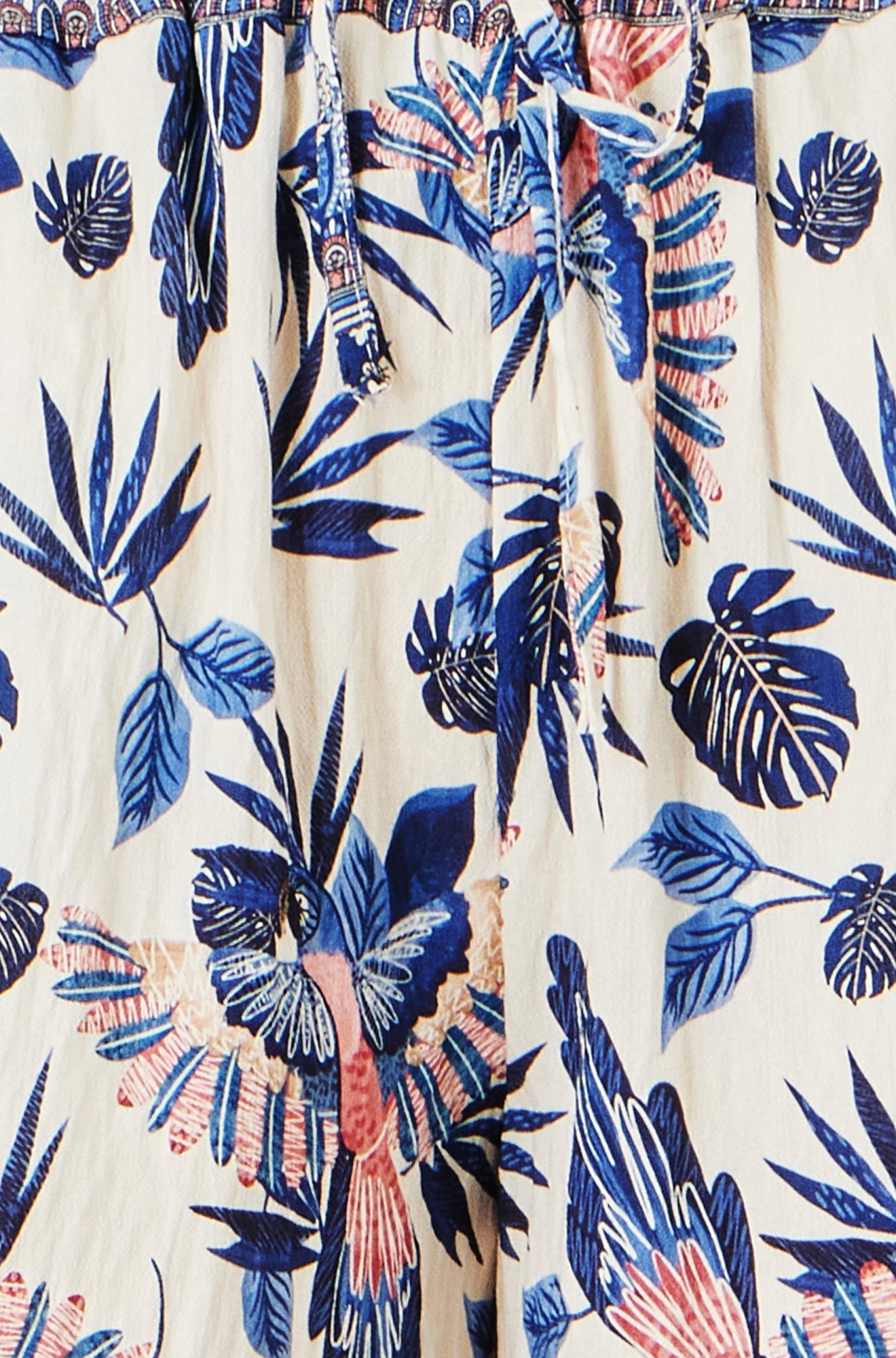 Yumi Blue Bird Print Viscose Wide Leg Trousers