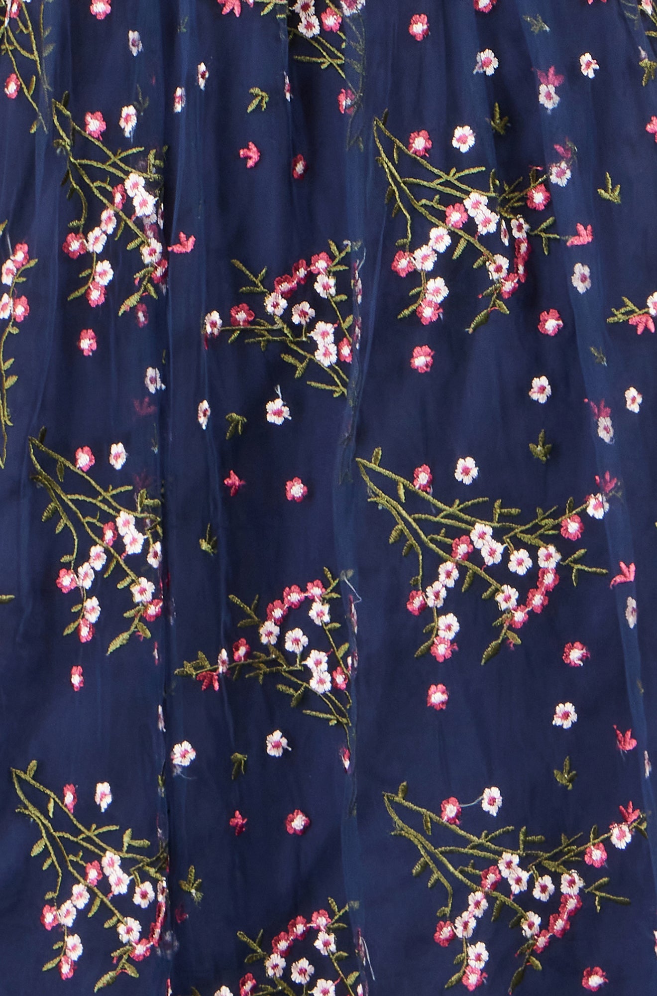 Yumi Navy Embroidered Floral Mesh Prom Dress