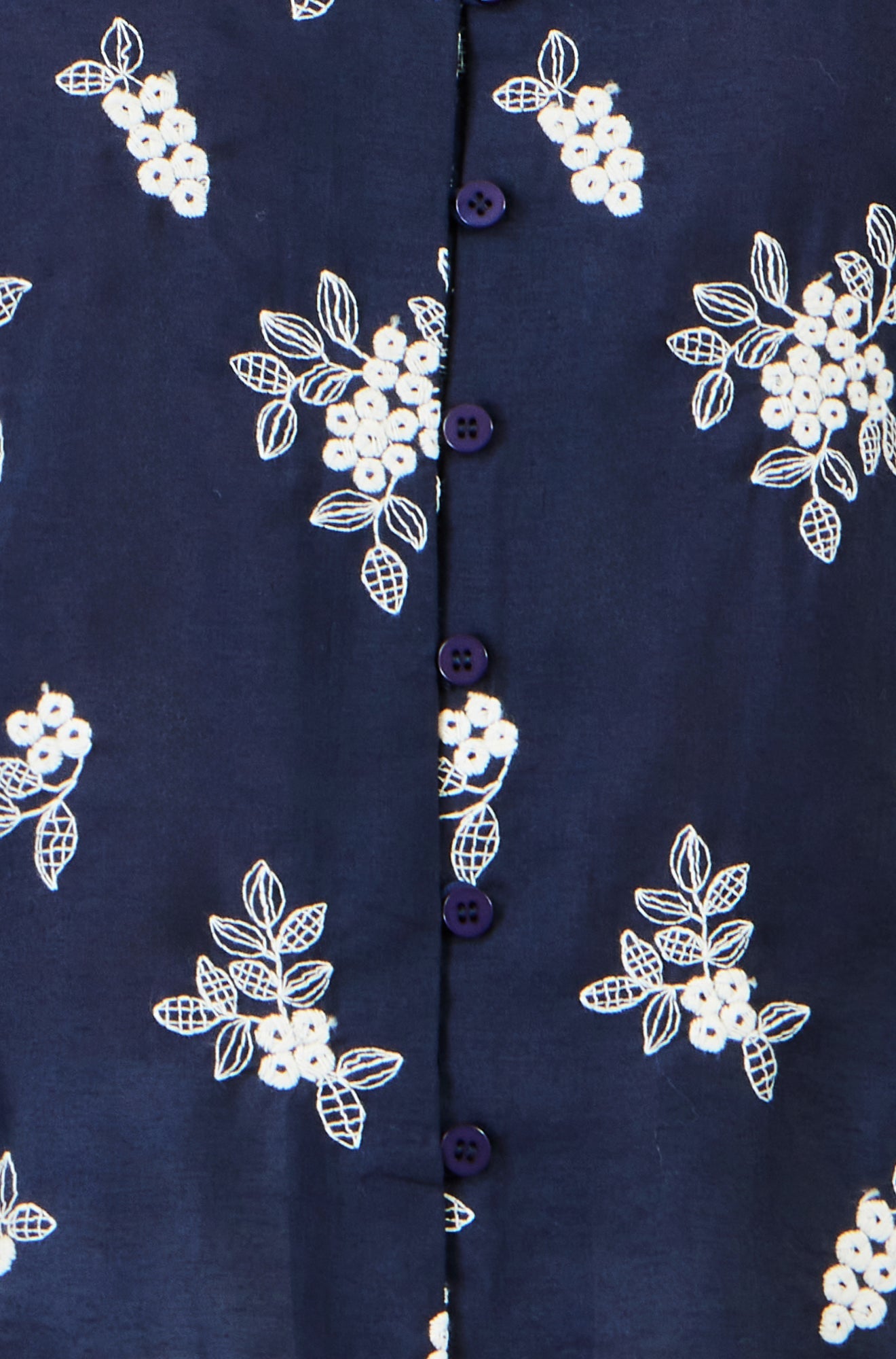 Yumi Navy Broderie Shirt With Fluted Sleeves