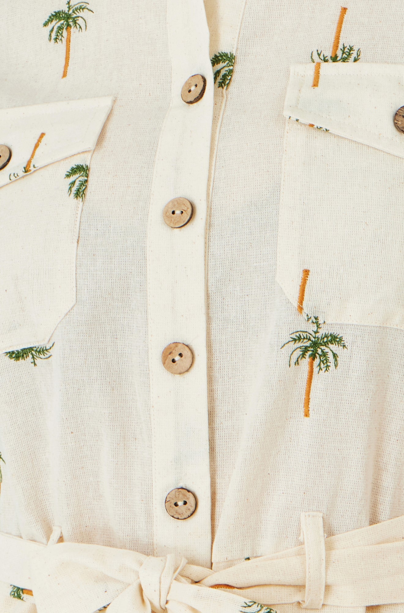 Yumi White Embroidered Palm Print Cotton Playsuit