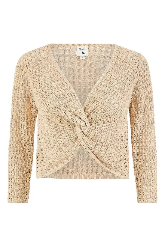 Yumi Beige Cotton Crochet Knitted Top