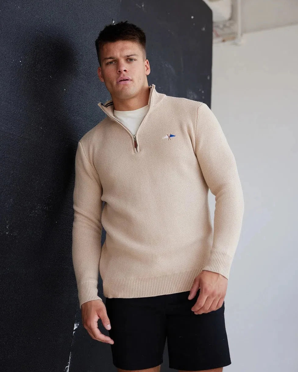 Knit 1/4 Zip Beige