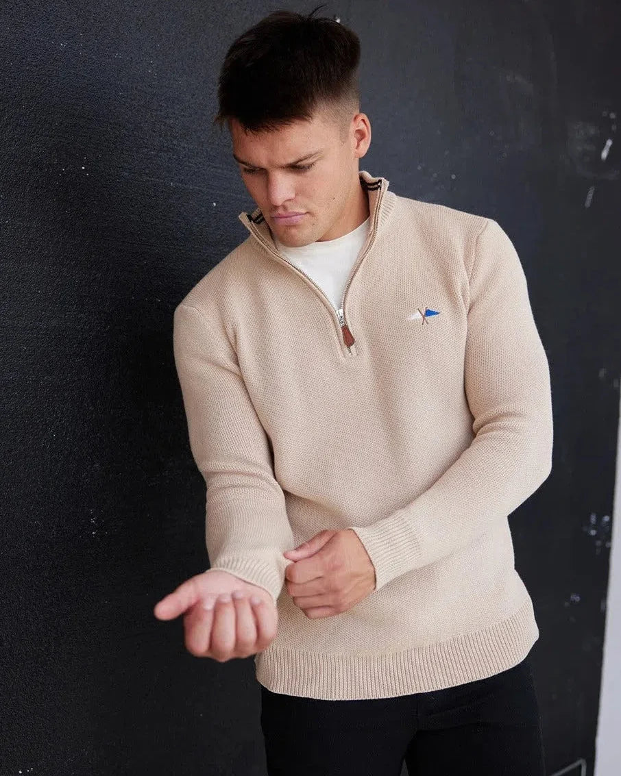 Knit 1/4 Zip Beige