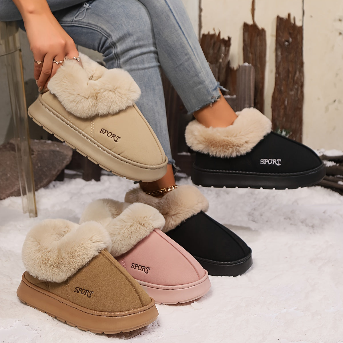 Women’s Cosy Faux Fur Platform Slippers