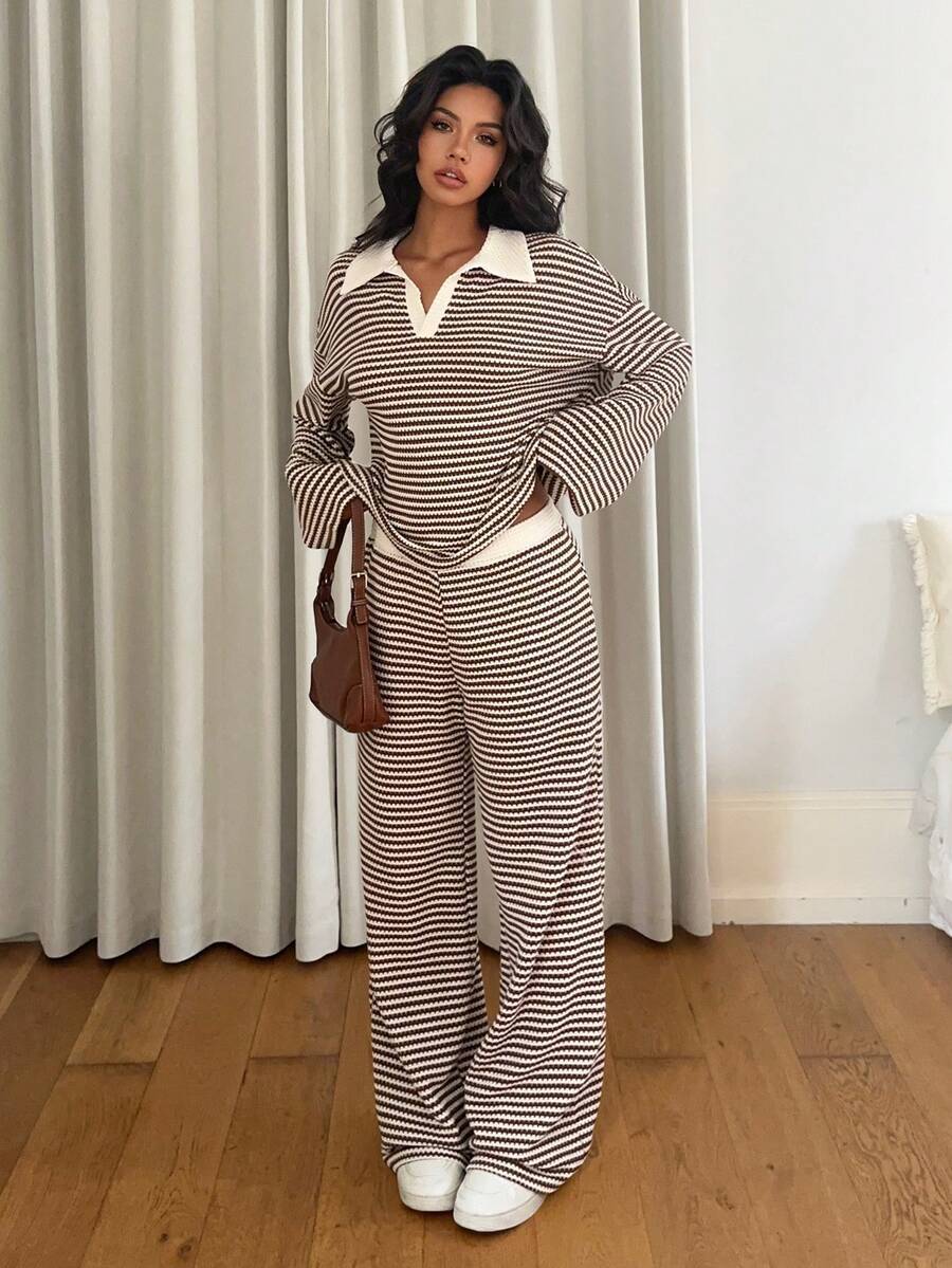 Women’s Striped Long Sleeve & Wide-Leg Trouser Set