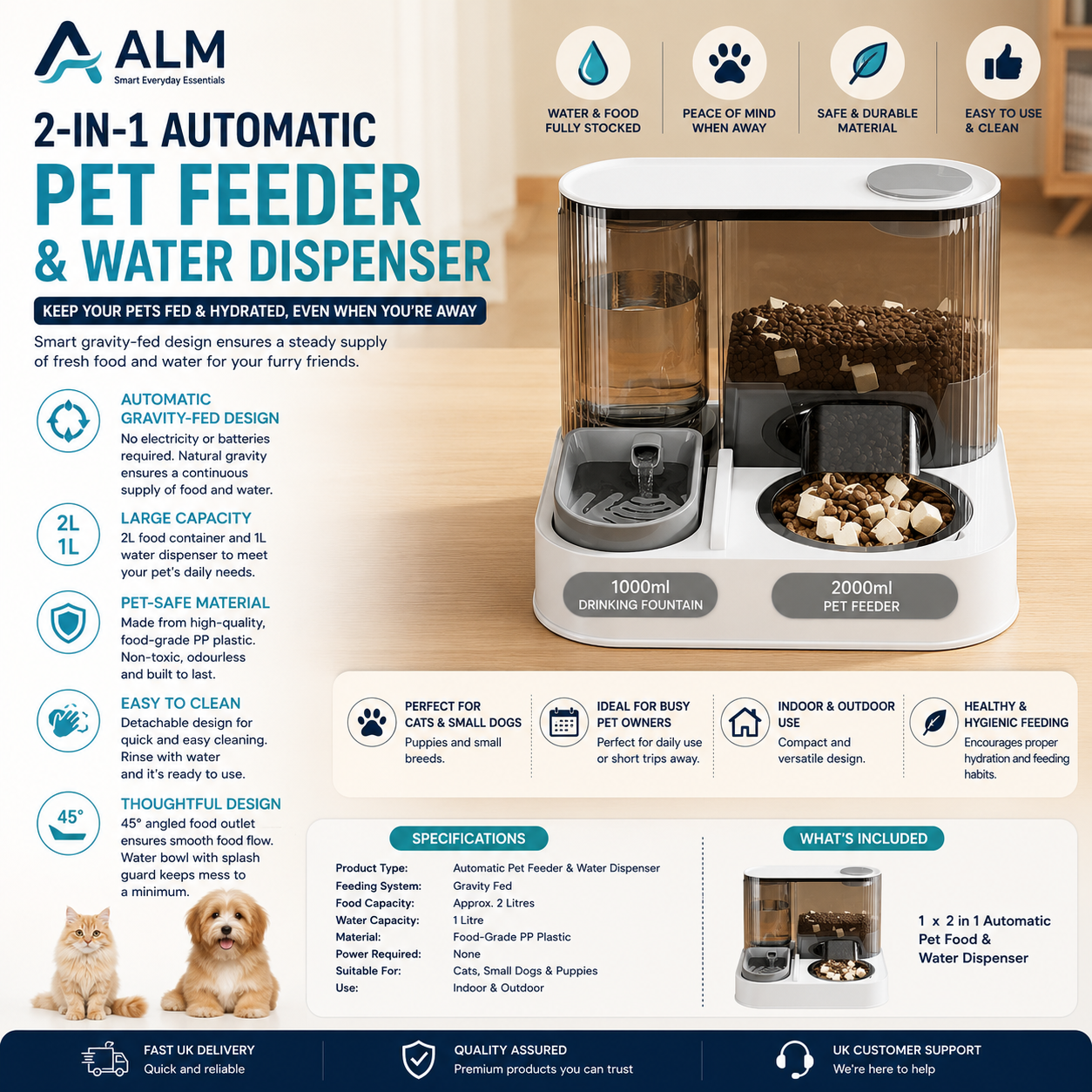ALM 2-in-1 Automatic Pet Feeder & Water Dispenser