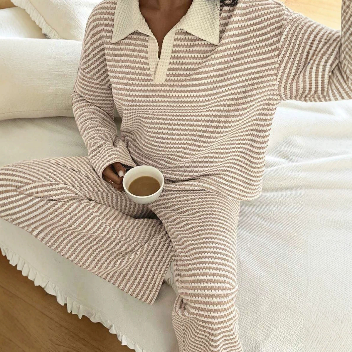 Women’s Striped Long Sleeve & Wide-Leg Trouser Set