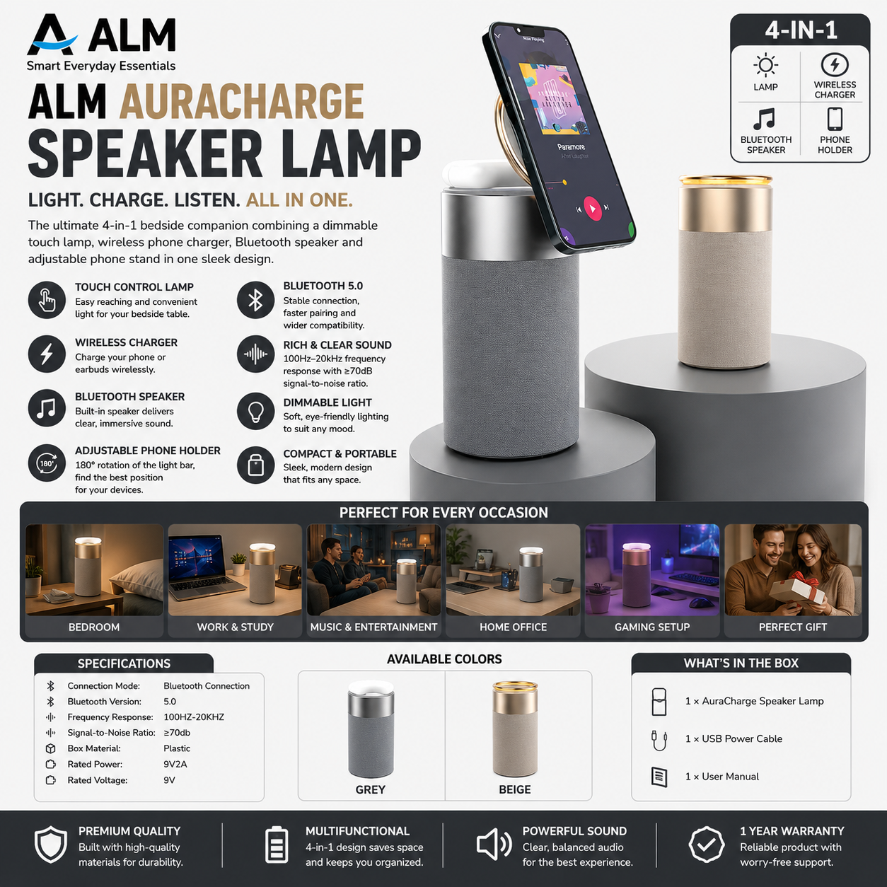 ALM AuraCharge Speaker Lamp