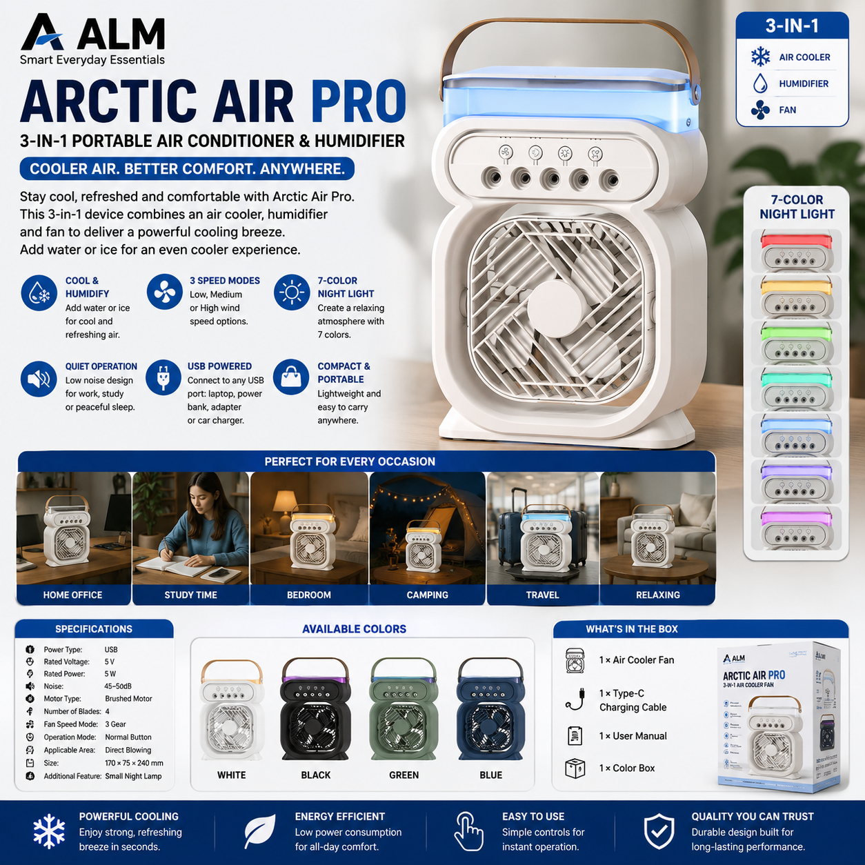 ALM Arctic Air Pro 3-in-1 Portable Air Conditioner & Humidifier