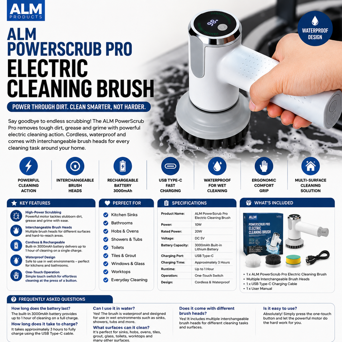 ALM PowerScrub Pro Electric Cleaning Brush