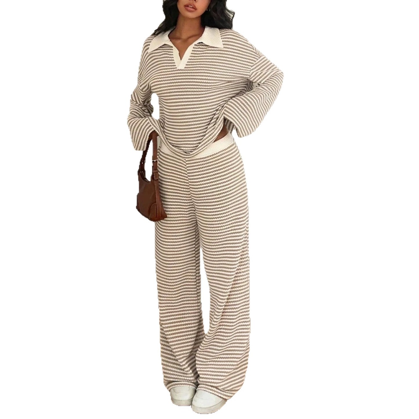 Women’s Striped Long Sleeve & Wide-Leg Trouser Set