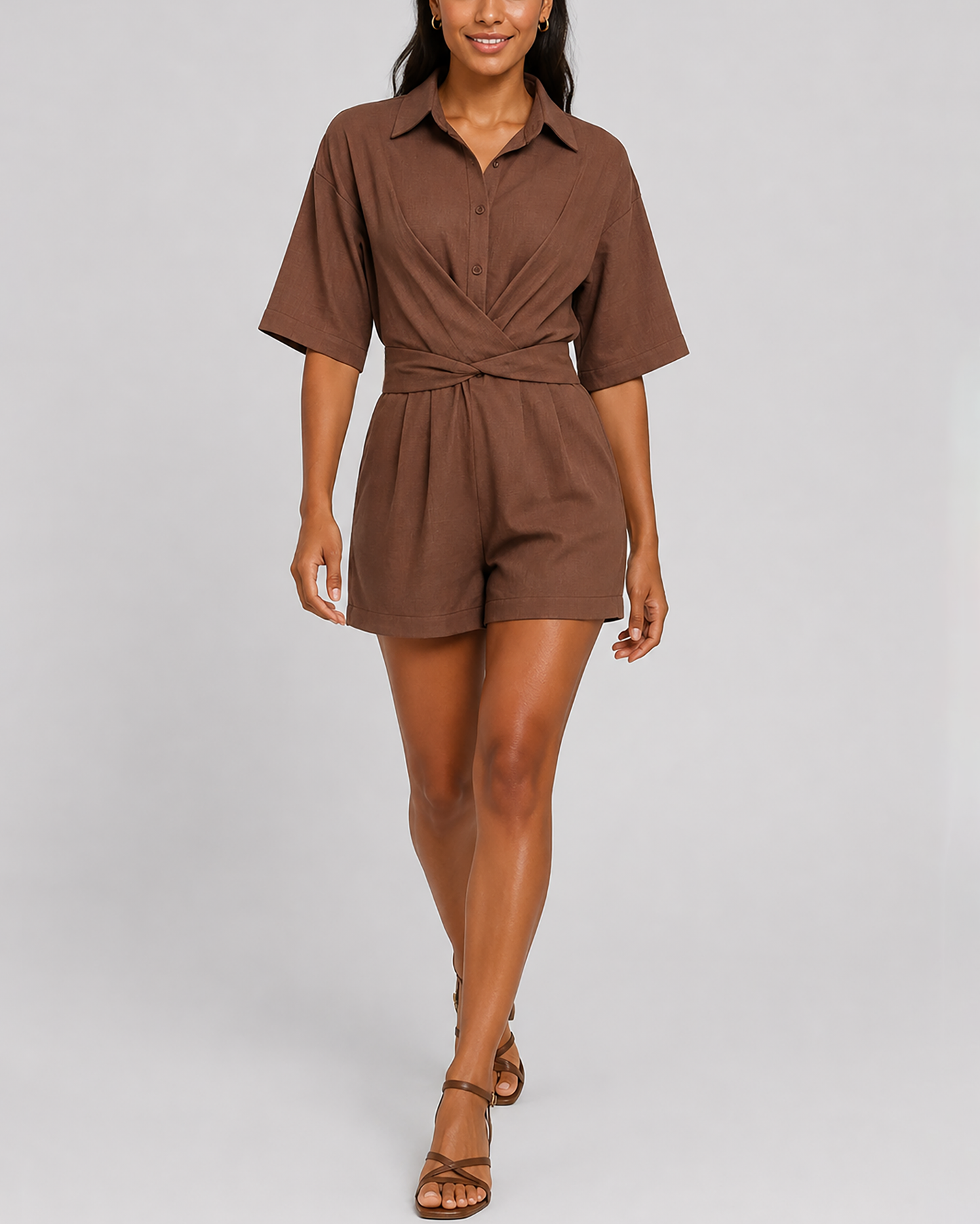 Women's Cross Back Tie Collar Loose One-Piece Suit