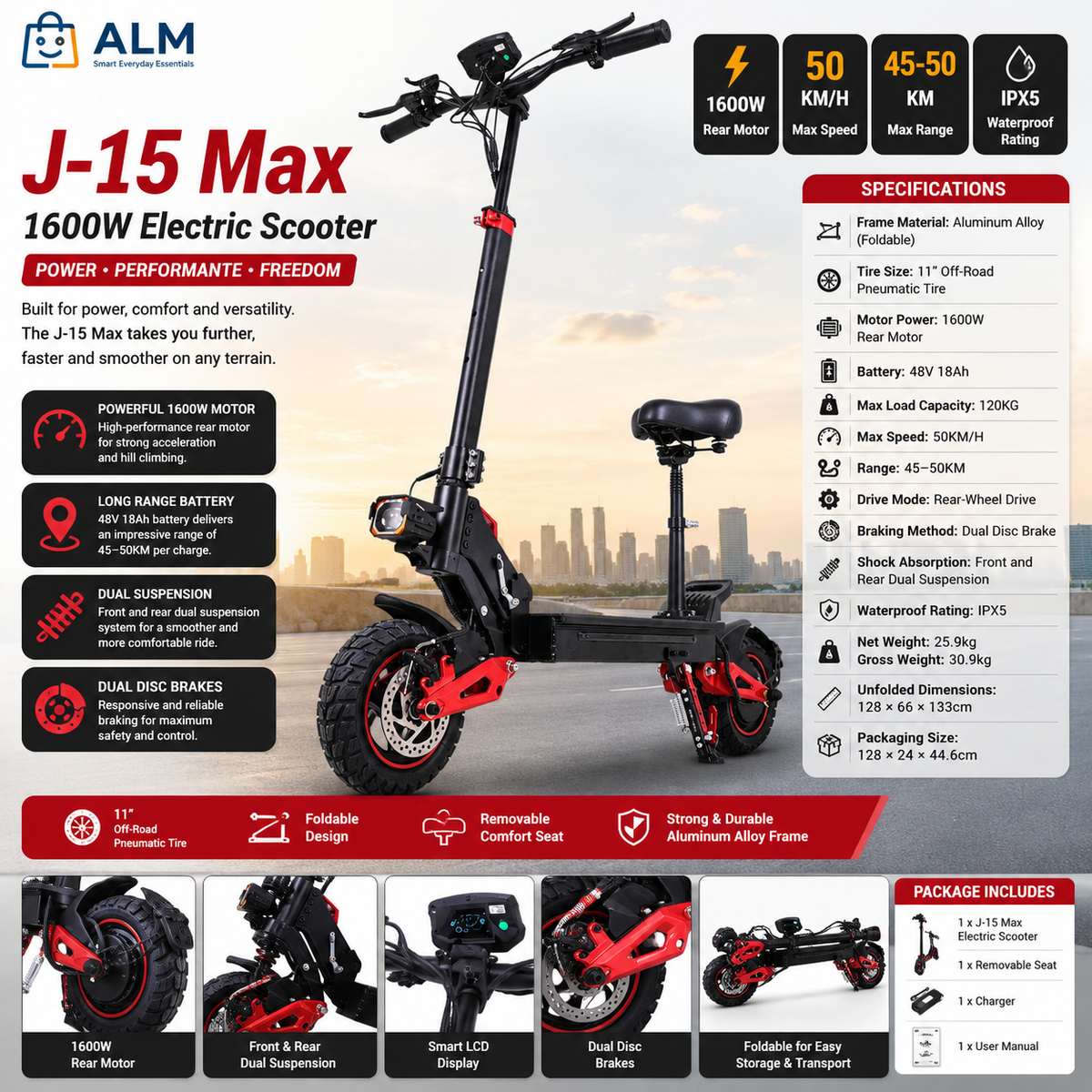ALM J-15 Max 1600W Electric Scooter
