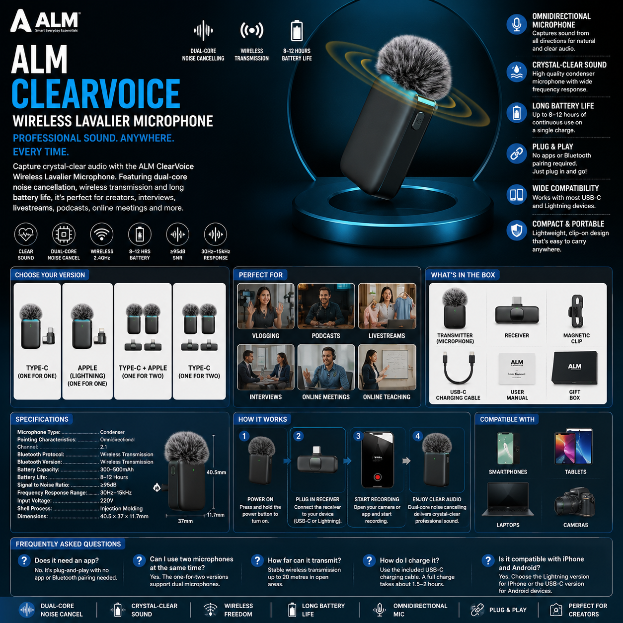 ALM ClearVoice Wireless Lavalier Microphone