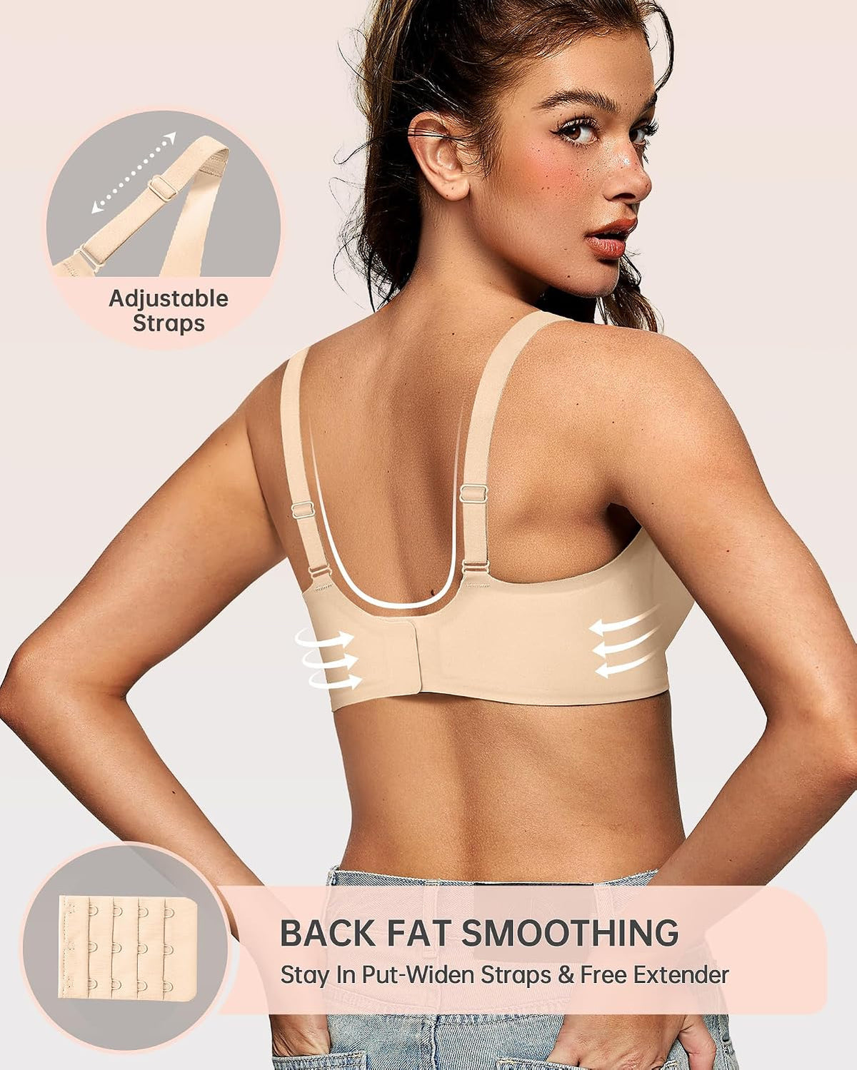OEAK Womens Jelly Bras Wireless Deep V Bralette Comfy Push Up Tshirt Bras, Beige, S+