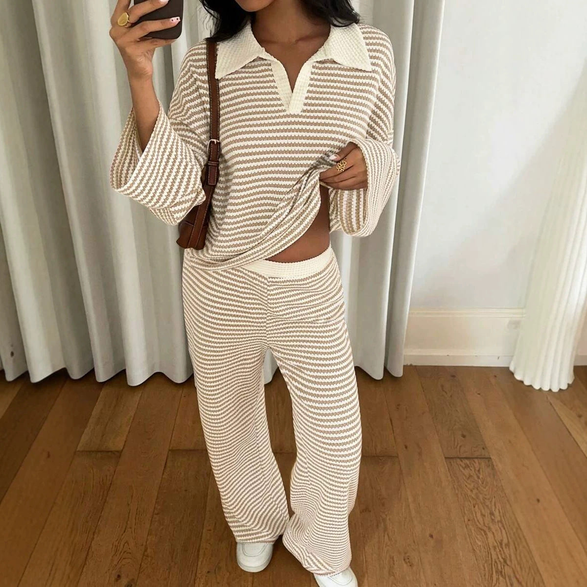 Women’s Striped Long Sleeve & Wide-Leg Trouser Set