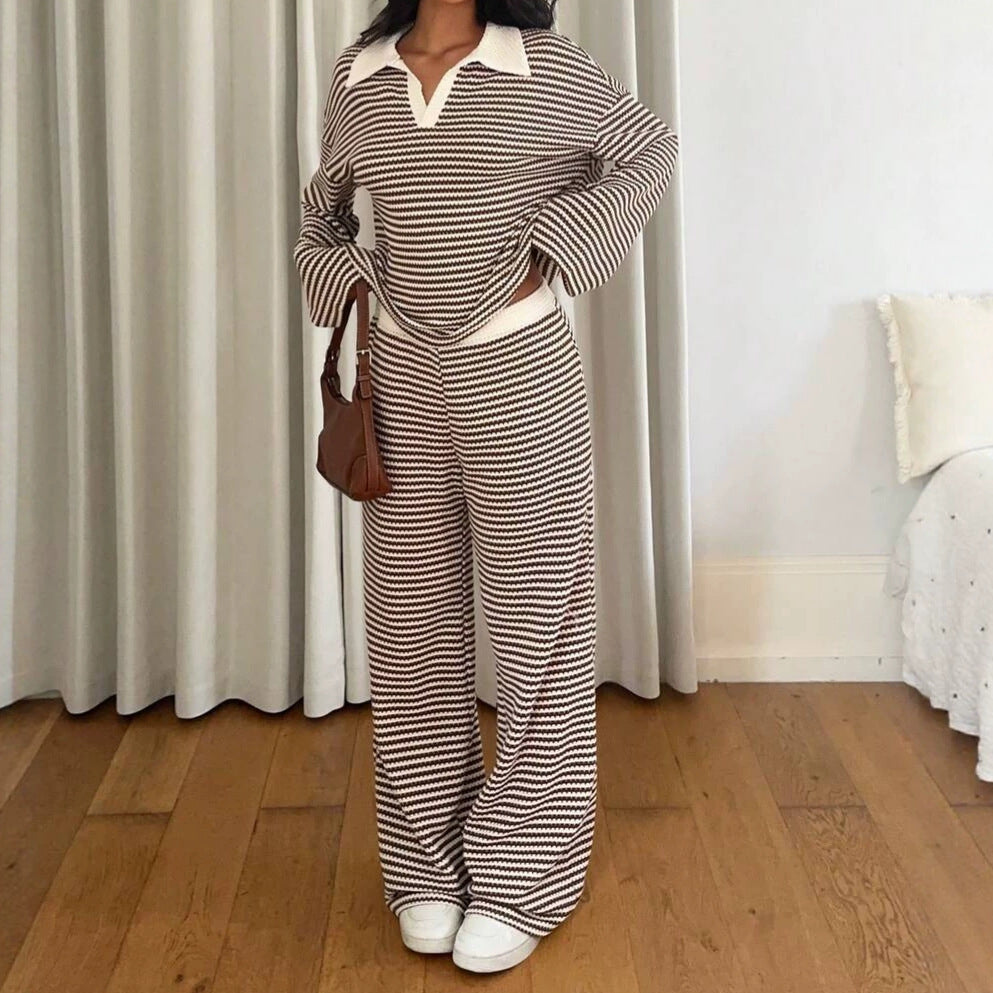 Women’s Striped Long Sleeve & Wide-Leg Trouser Set
