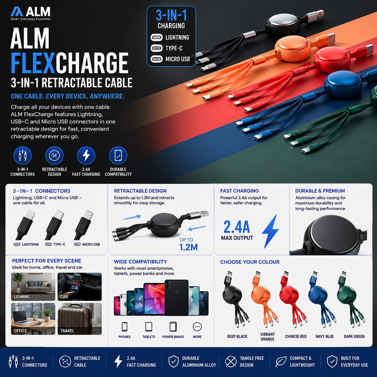 ALM FlexCharge 3-in-1 Cable