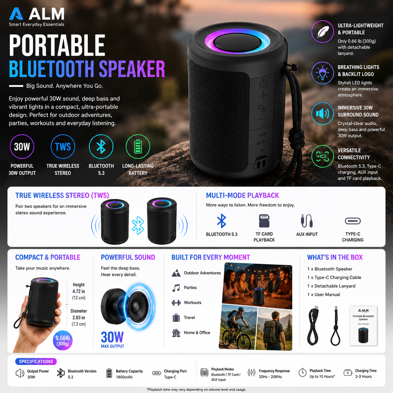 ALM Portable Bluetooth Speaker