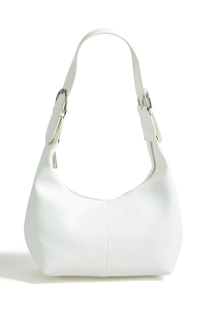 Yumi Ivory Shoulder Scoop Bag With Buckle