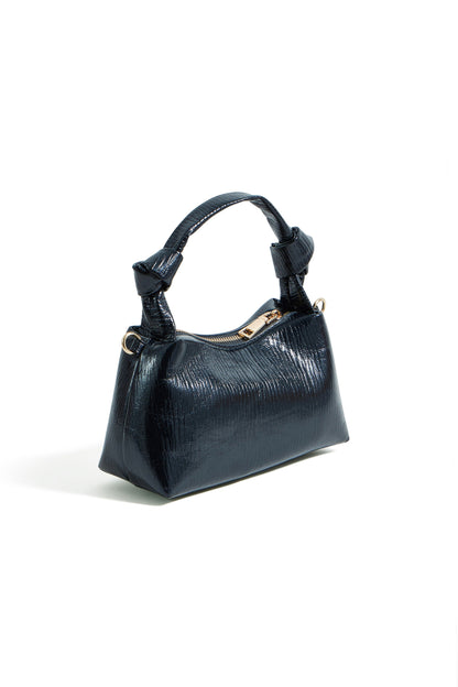 Yumi Black Textured Small Knot Handle Handbag