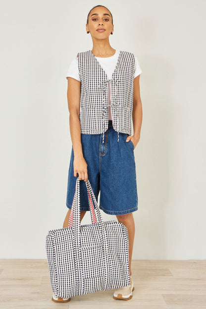 Yumi Black Gingham Quilted Shopper Bag