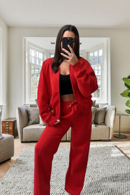 Women’sBomber Oversized Fleece Zipper and Wide Leg Tracksuit
