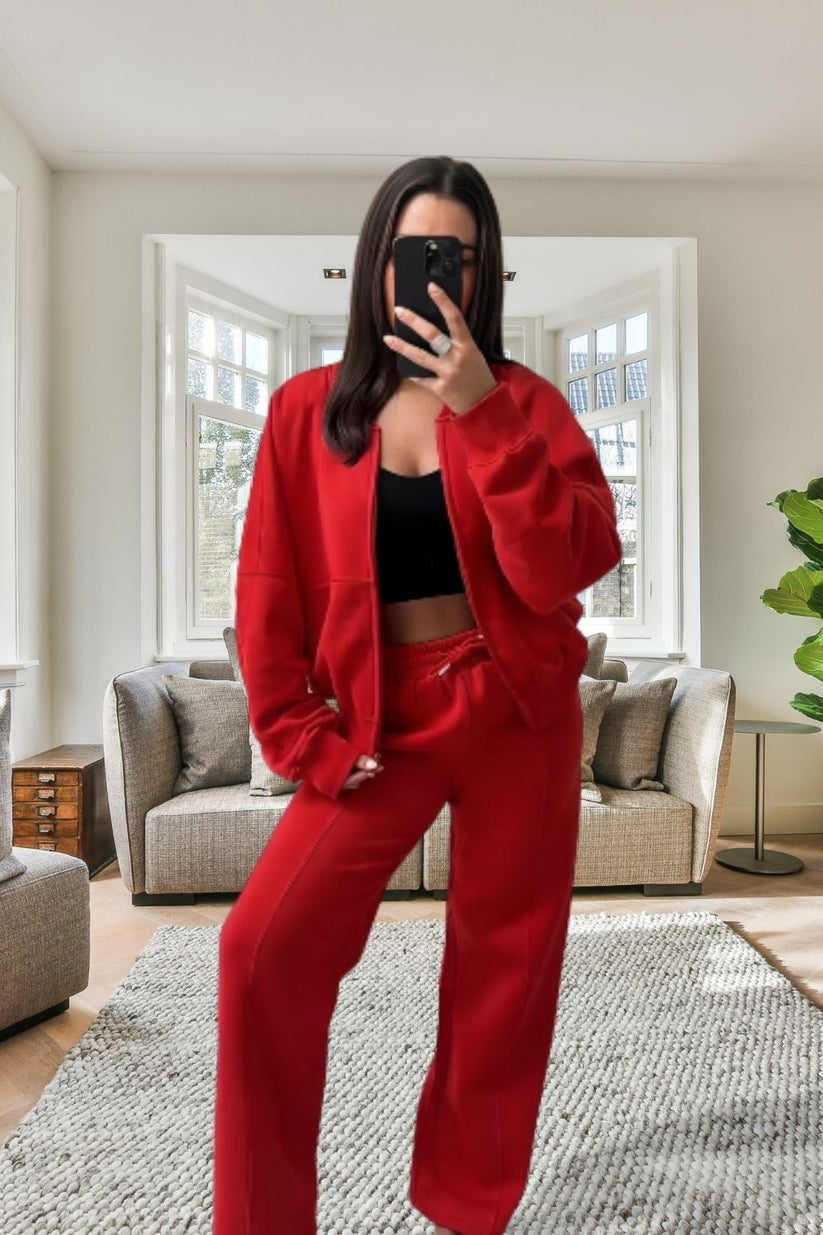 Women’sBomber Oversized Fleece Zipper and Wide Leg Tracksuit