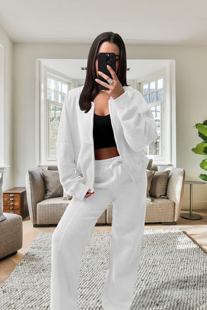 Women’sBomber Oversized Fleece Zipper and Wide Leg Tracksuit