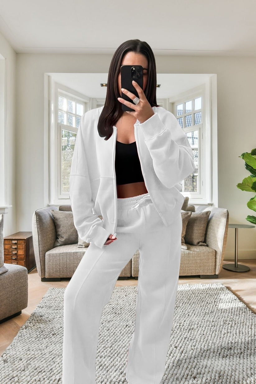 Women’sBomber Oversized Fleece Zipper and Wide Leg Tracksuit