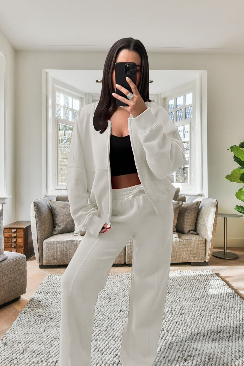 Women’sBomber Oversized Fleece Zipper and Wide Leg Tracksuit
