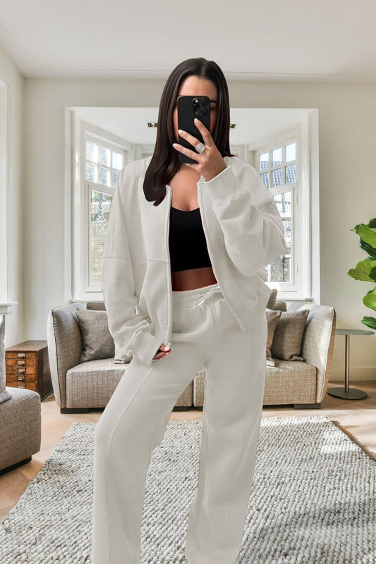 Women’sBomber Oversized Fleece Zipper and Wide Leg Tracksuit
