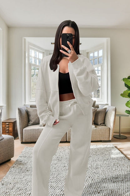 Women’sBomber Oversized Fleece Zipper and Wide Leg Tracksuit