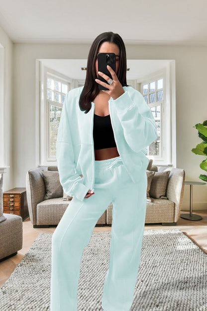 Women’sBomber Oversized Fleece Zipper and Wide Leg Tracksuit