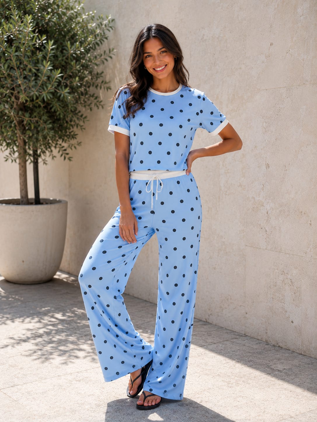 Polka Dot Rib Trouser Set