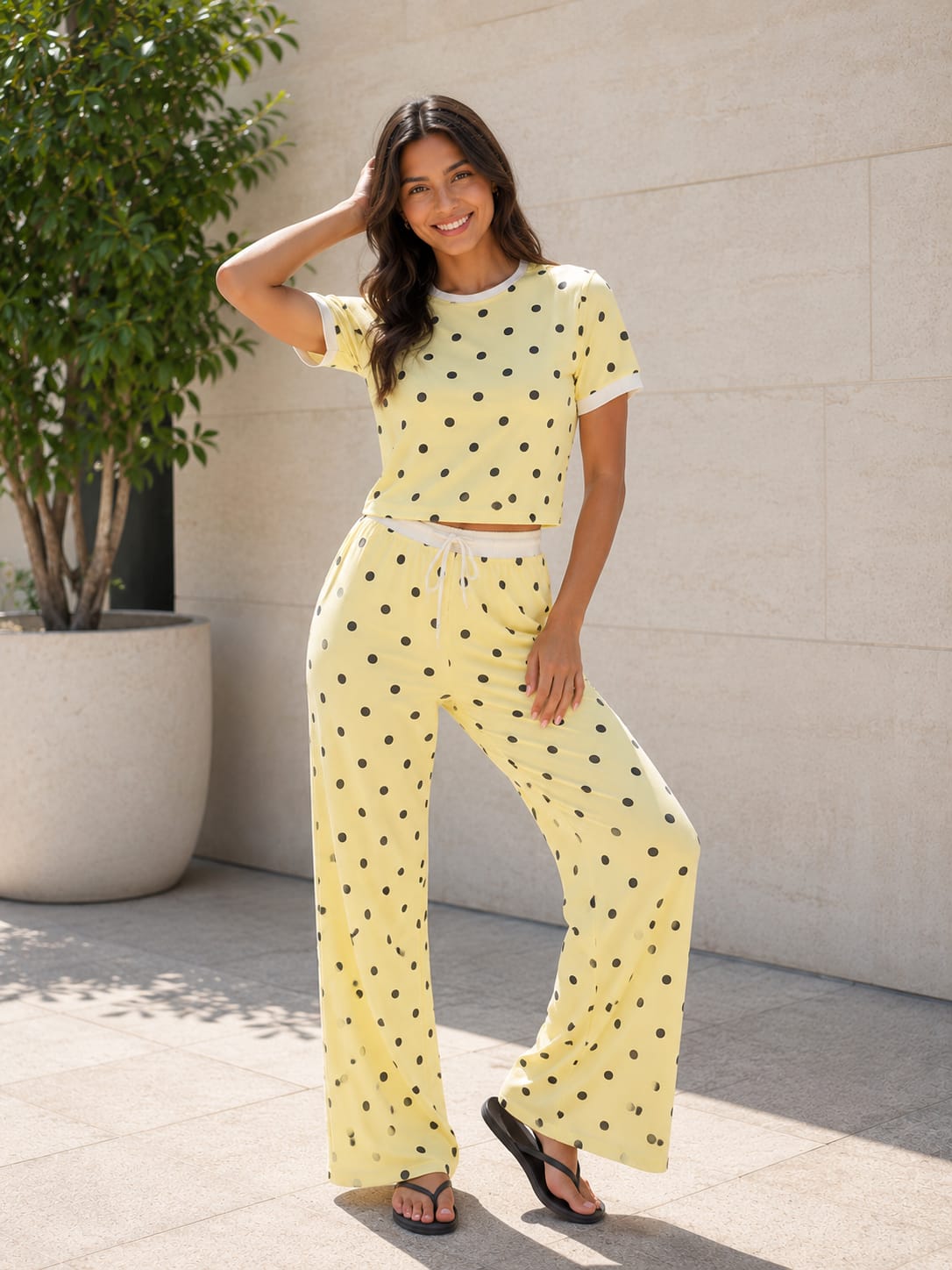 Polka Dot Rib Trouser Set