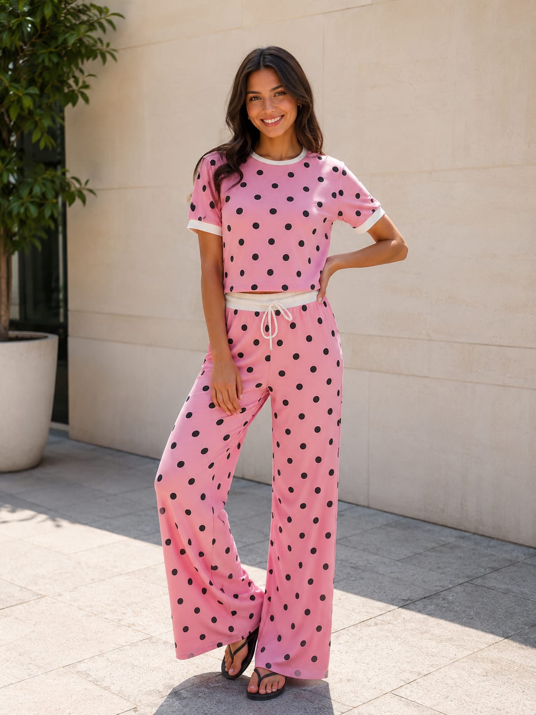 Polka Dot Rib Trouser Set