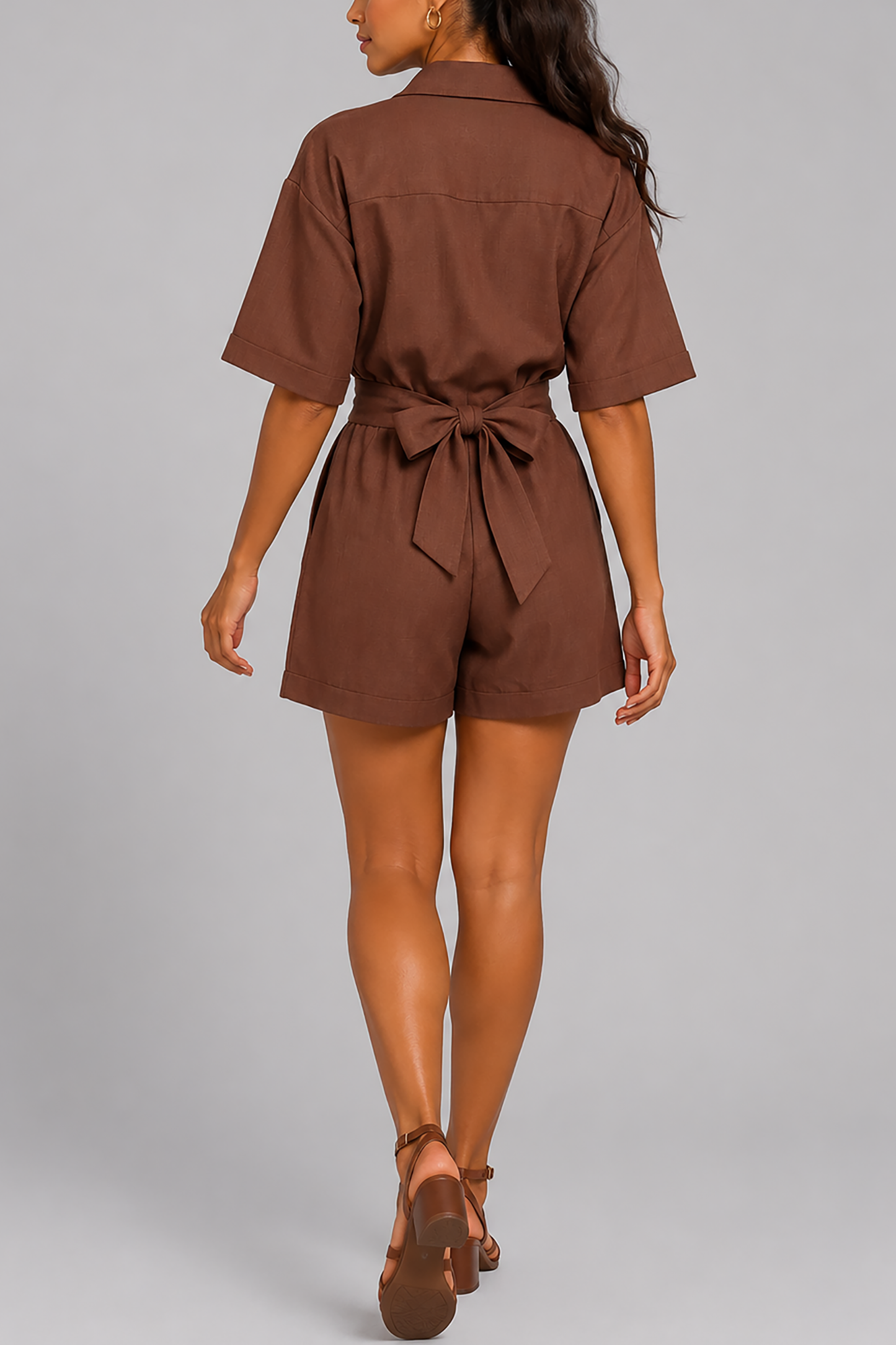 Women's Cross Back Tie Collar Loose One-Piece Suit