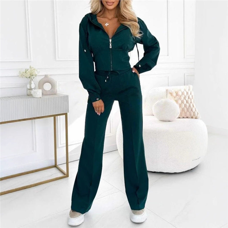 Women’s Hooded Zipper Two-Piece Set