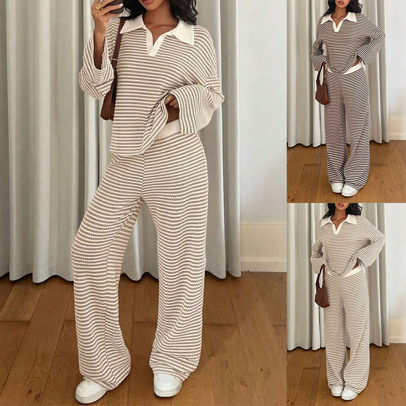 Women’s Striped Long Sleeve & Wide-Leg Trouser Set