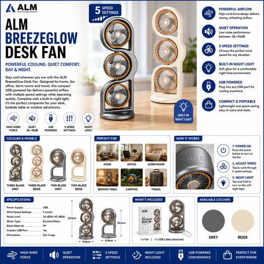 ALM BreezeGlow Desk Fan