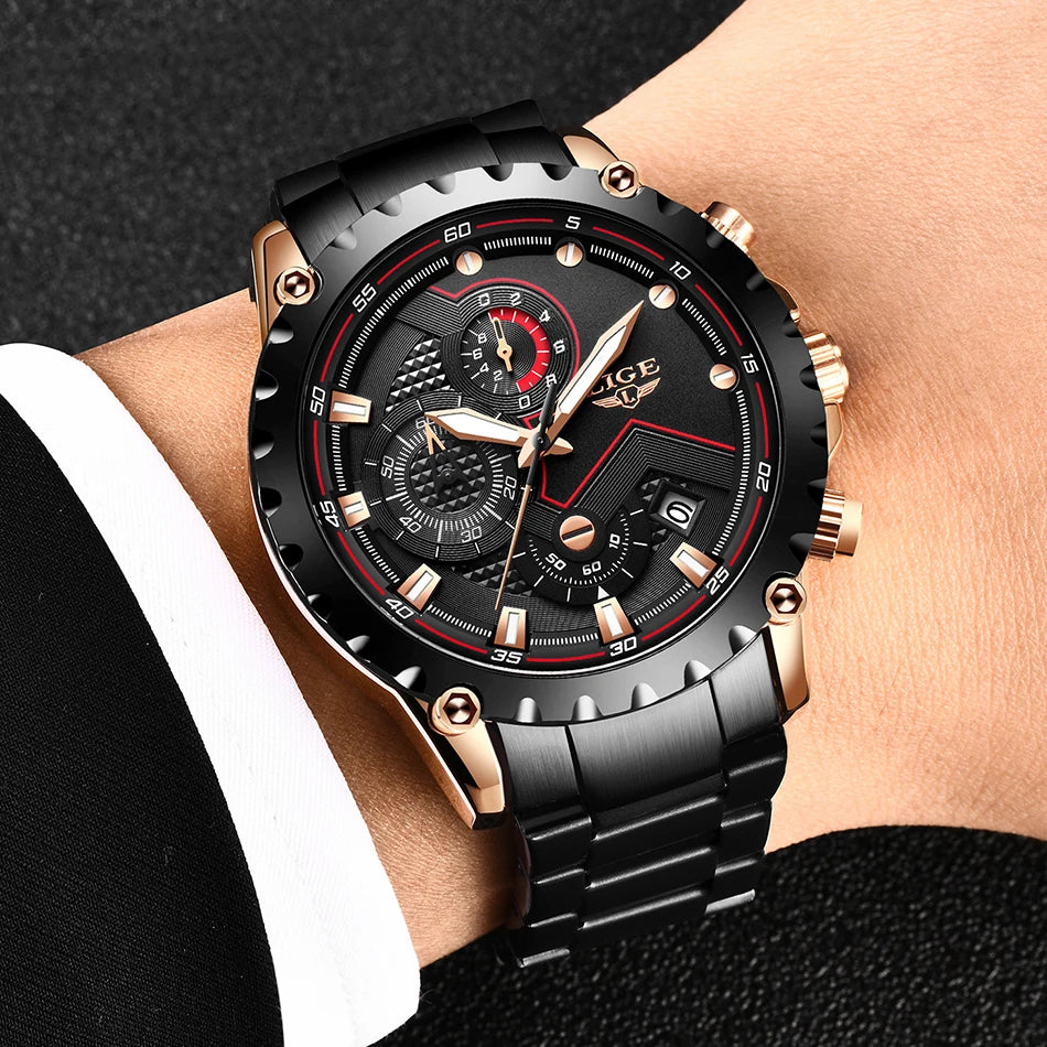 Men’s LIGE Stainless Steel 30m Waterproof Quartz Watch