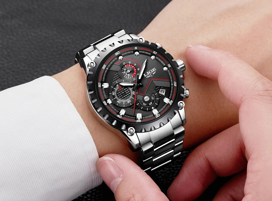 Men’s LIGE Stainless Steel 30m Waterproof Quartz Watch